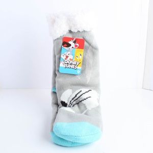 Looney Tunes Bugs Bunny Sherpa Lined Socks Anti-Skid One Size Gray and Blue